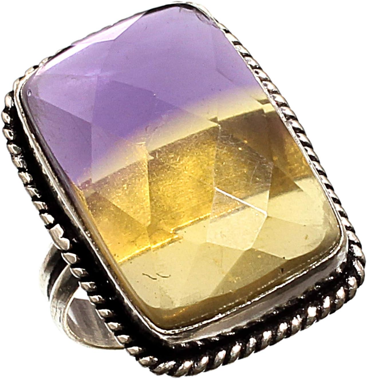 Faceted Ametrine Gemstone 925 Silver Plated Jewelry Handmade Ethnic Jewelry Ring for Girls and Womens (Ring s/z (USA) - 9) (ZC-257) Singles Day Sale