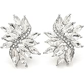 Flyonce Glitter Rhinestone Stud Earrings for Women, Glitter Marquise Crystal Wedding Party Vintage Statement Pierced Studs Earring for Brides Bridal Cocktail Prom Jewelry Gold-Tone