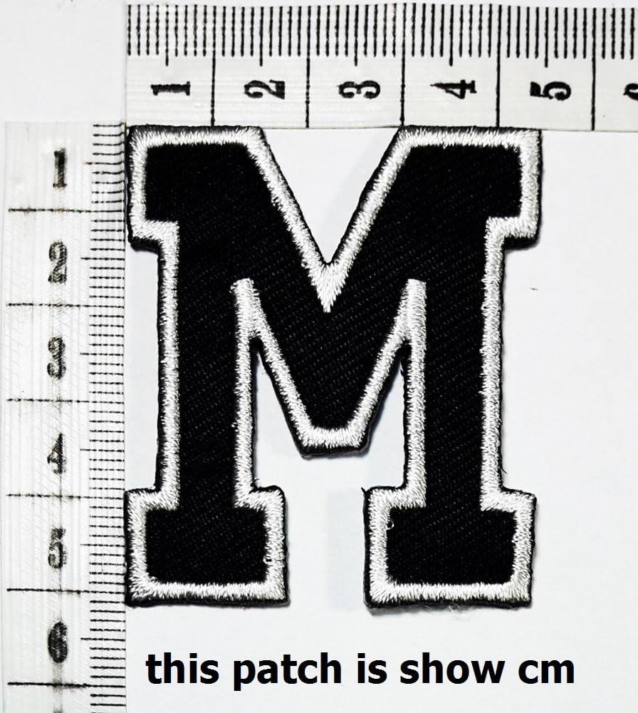 ฺBlack letter M patch logo Sew On Patch Clothes Bag T-Shirt Jeans Biker Badge Applique