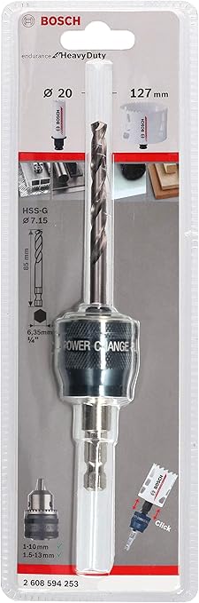 Bosch 2608594258 Power Change Plus Adaptor For Hole Saws With Pc Mandrel And Hss G Drill Diameter 8 7 Mm Reinforced Shaft Amazon Com