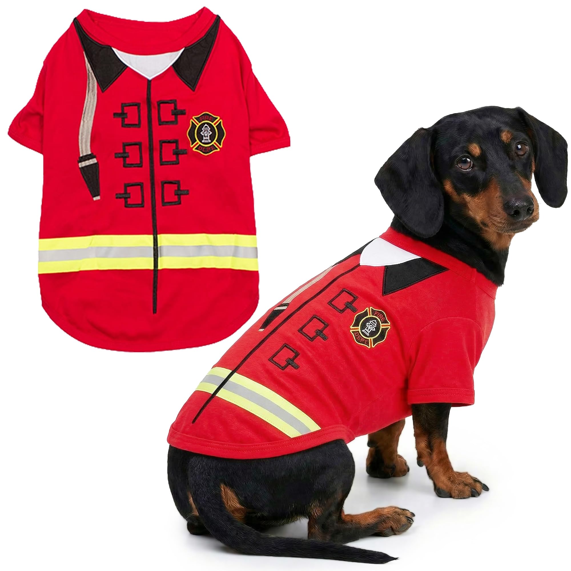 Parisian Pet - Funny Dog Cat Pet Costumes, Shirt Outfits for Halloween - Police, Prisoner, Ketchup, Mustard, Doctor, Firefighter, Sailor, Pirate (Firebarker - Firefighter, XL)
