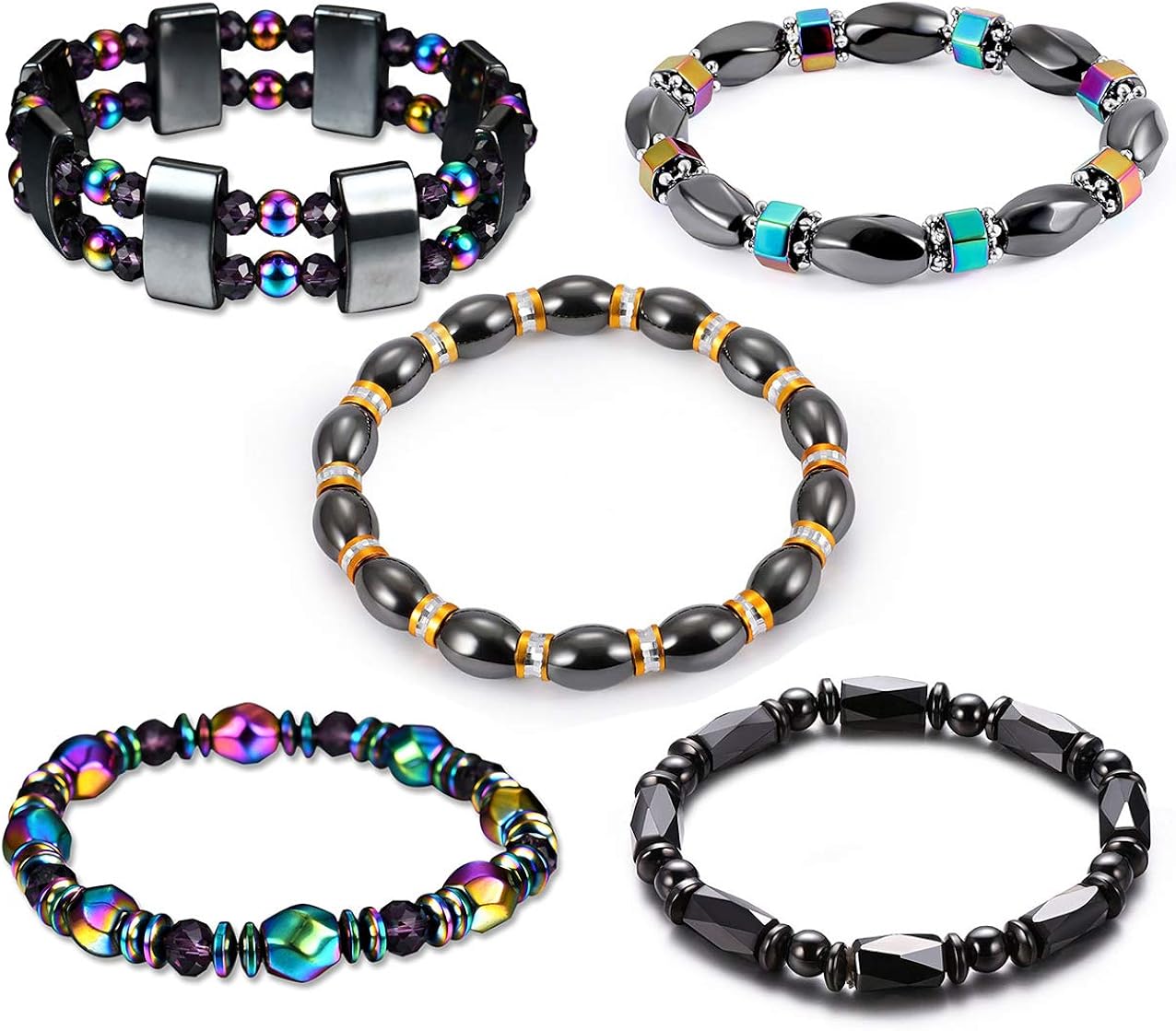 INENIMARTJ 5 PCS Hematite Therapy Bracelet Set, Stone