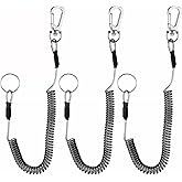 3pcs Heavy Duty Fishing Lanyard Retractable Coiled Lanyard String Rubber Coil with Stainless Steel Clip Keychain Ring Carabiner for Fishing Rod Lanyard Fishing Pole Tether Outdoor Tools, Black