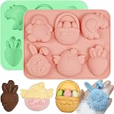 2 Pack Rabbit Chocolate Molds, 3 Shapes Easter Silicone Mold 12 Cavity | Bunny Basket Carrot Silicone Baking Mold for Chocolate, Candy, Cookies, Jelly, Jello, Soap, Ice Cubes, Cake Decoration