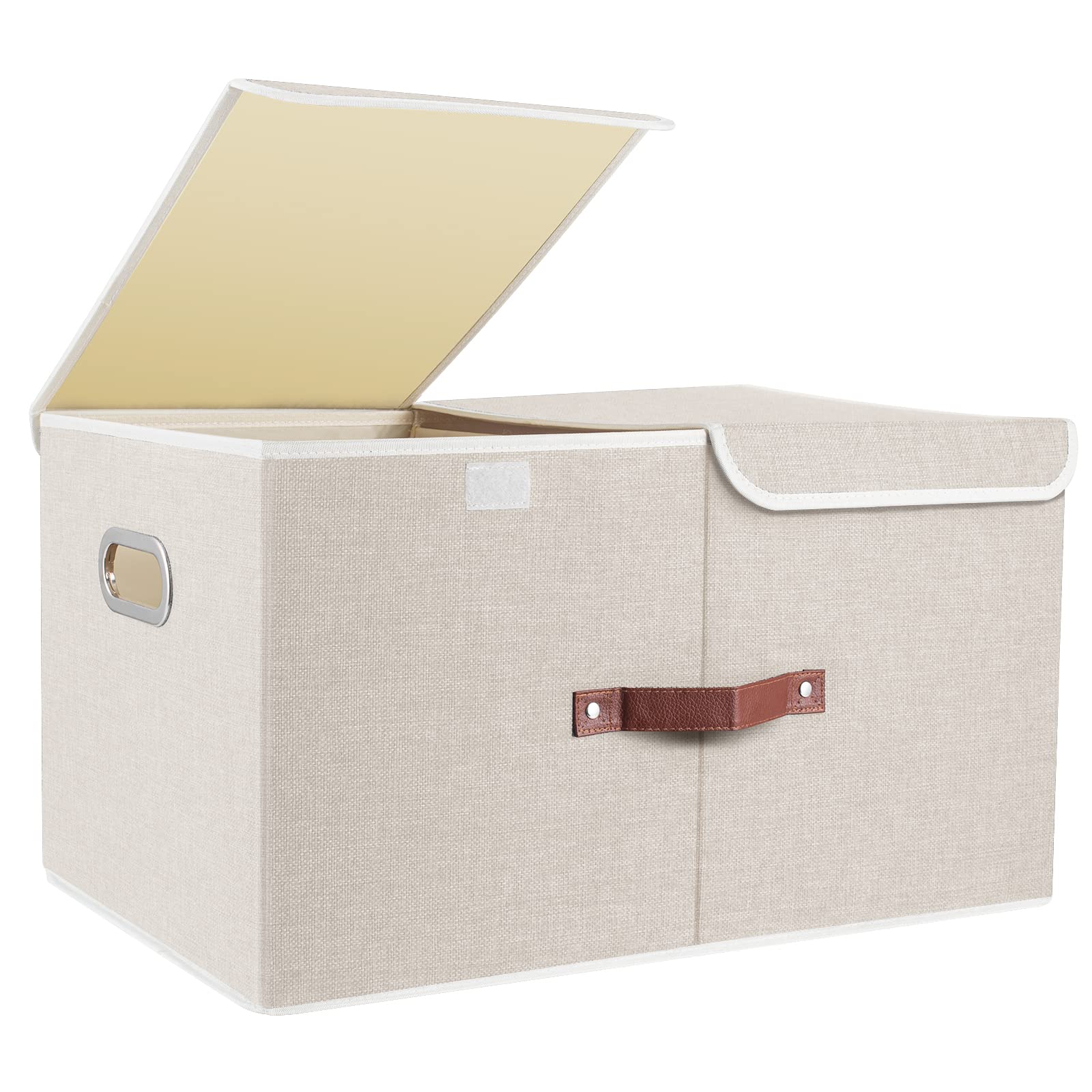 TYEERS Extra Large Storage Box with Lids and Compartments, Collapsible, Washable, Fabric Box with Lid for Clothes, Wardrobe Storage, 55x33x30 cm, Set of 1, Beige