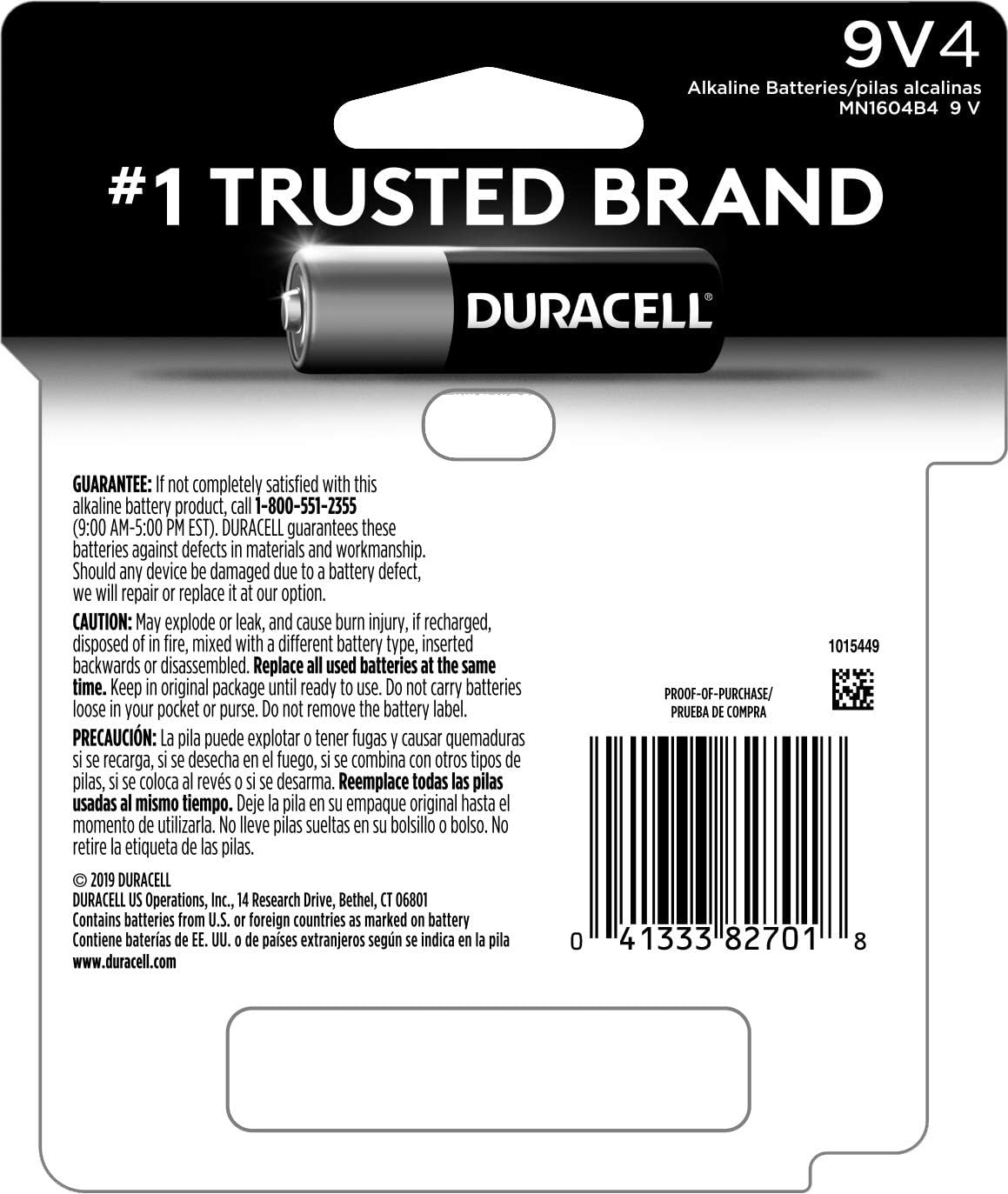 Duracell - CopperTop 9V Alkaline Batteries - long lasting, all-purpose 9 Volt battery for household and business - 4 count: Health & Personal Care