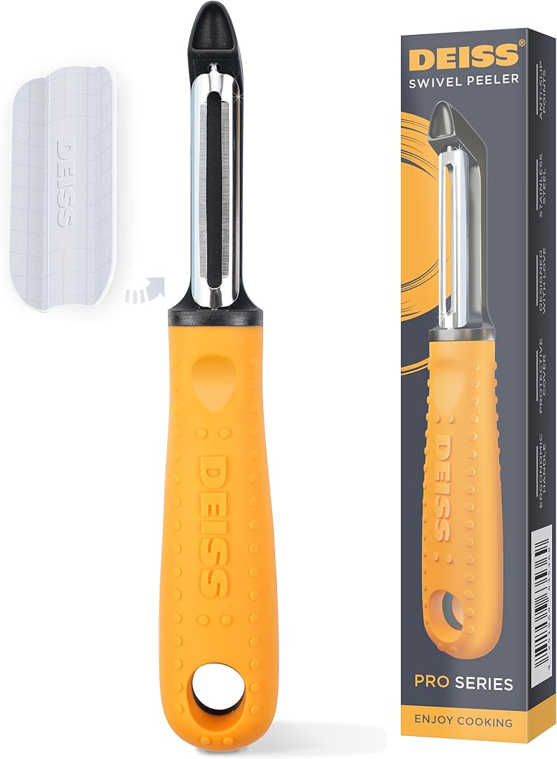 Deiss PRO Swivel Vegetable Peeler Stainless Steel Orange with Non-Slip Grip