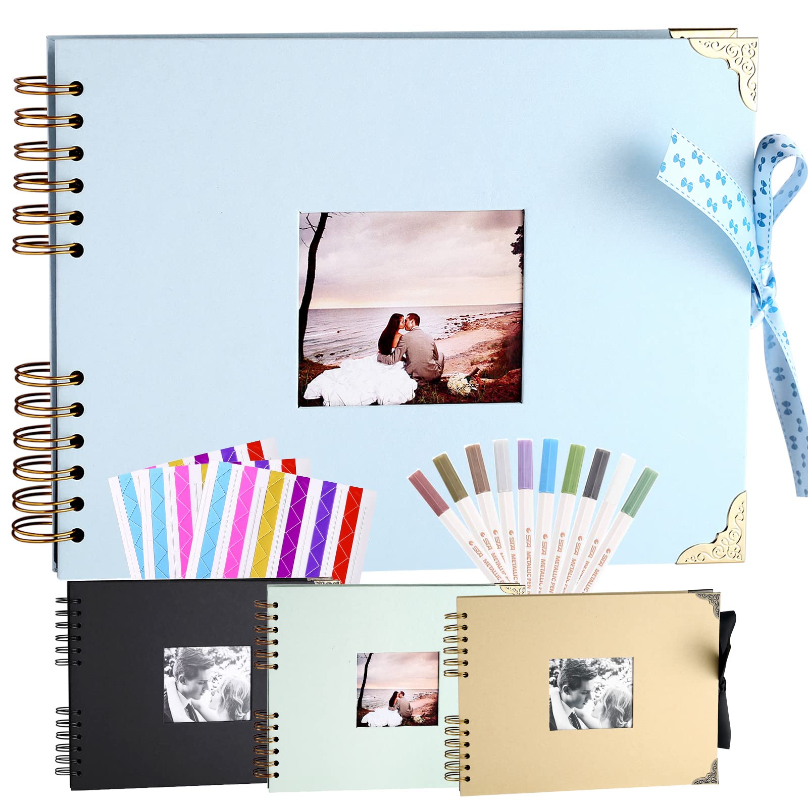 KnSam Traditional Blue Photo Book Album 40 Sheets for Photo 10 x 15 cm DIY Scrapbook Spiral Binding Photo Album Children's Couple with Scrapbooking Kit