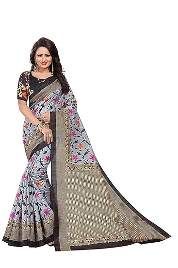 Hasti Womens Art Silk Saree With Free Blouse Piece(Black)