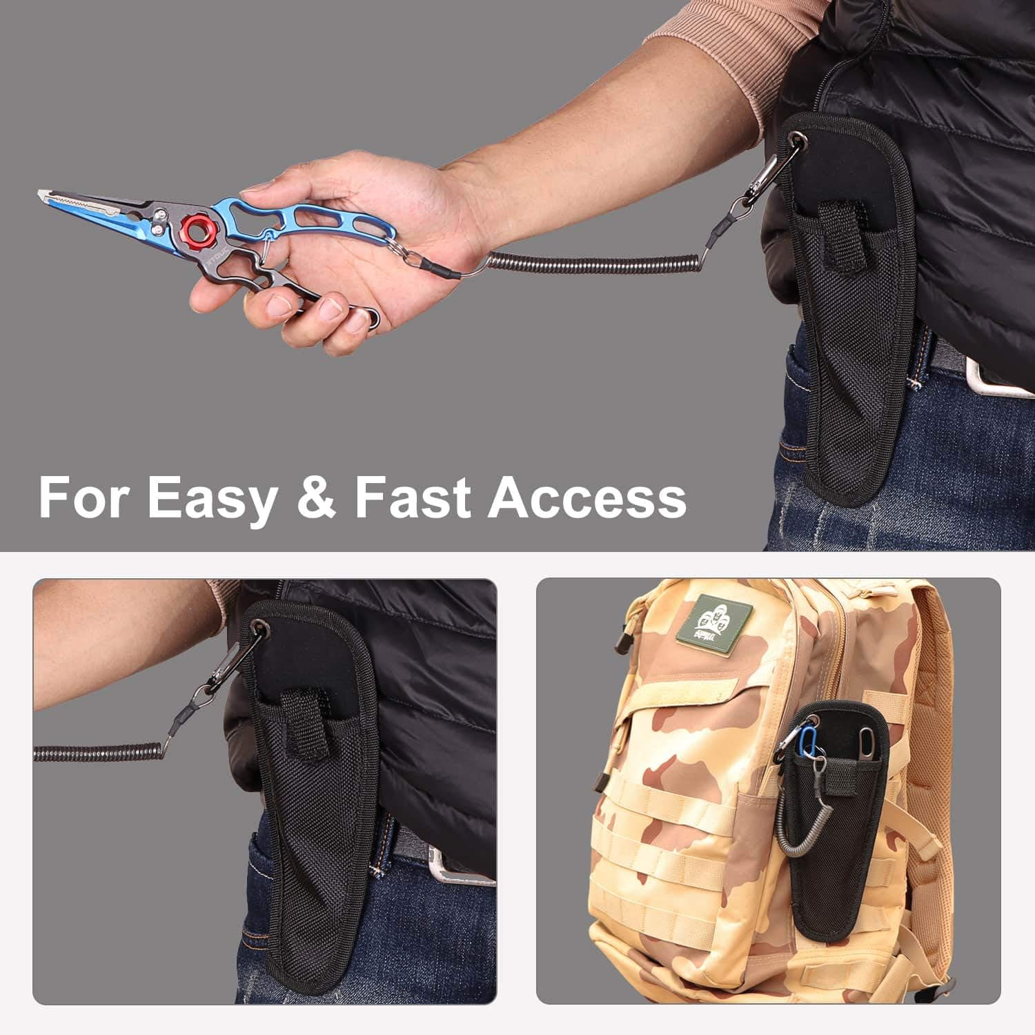 XTOUC Fishing Pliers, Titanium Alloy Clamp Head Fishing Gear, Saltwater Resistant Fishing Tools, Hook Remover Braid Line Cutting and Split Ring Pliers, with Sheath and Lanyard (Blue&Gray) : Sports & Outdoors