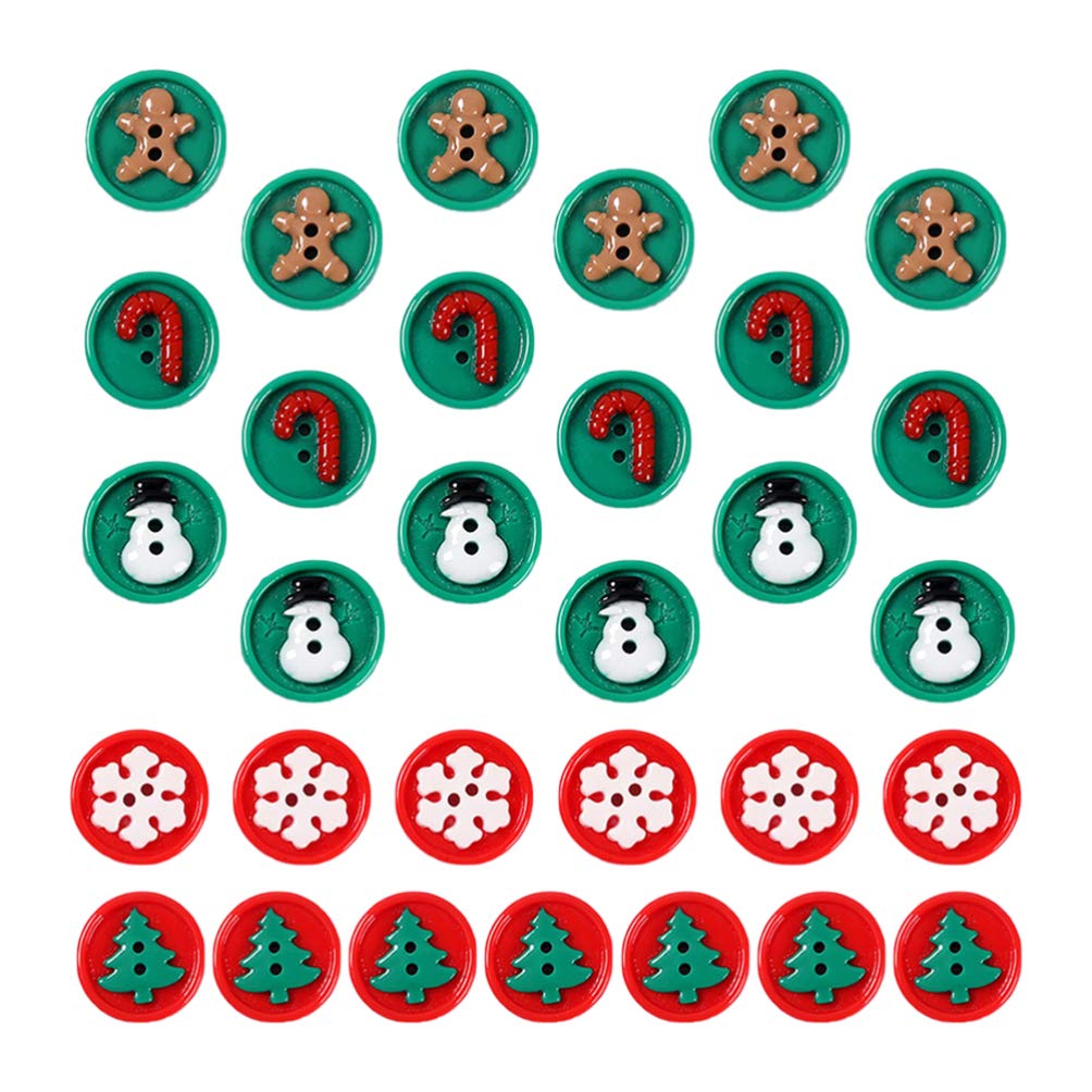 Resin Sewing Buttons 50 Pcs Cartoon Buttons with Xmas Tree Snowflake Patterns for Christmas DIY Crafts Sewing Scrapbooking