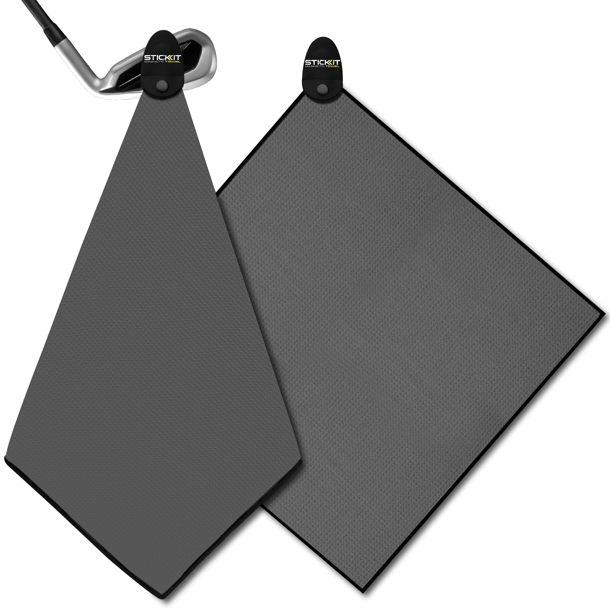 STICKIT Magnetic Towel, Gray | Top-Tier Microfiber Golf Towel with Deep Waffle Pockets | Industrial Strength Magnet for Strong Hold to Golf Carts or Clubs