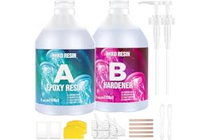 KHKD RESIN Crystal Clear Epoxy Resin Kit - 2 Gallon Resina Epoxica - Self-Leveling, Low Odor, No Bubble, 1:1 Ratio Food Safe Resin & Hardener Kit for Tabletop Art Coating Casting Craft Candlestick
