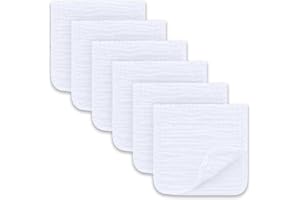 Sunny zzzZZ 6 Pack Muslin Burp Cloths - Ultra-Soft 100% Cotton Baby Boy & Girl Newborn Essentials - Large 20'' x 10'' Super Absorbent Milk Spit UP Washcloths - Unisex Burpy Cloths - White