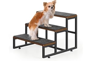 CADUKE Pet Steps with 3 Tier, Pet Stairs for Bed Small Dogs, 3 Steps Dog Stairs for Small Dogs to High Bed and Couch Sofa, Non-Slip Dog Stairs for Small Dogs, Older or Injured Pet, Brown