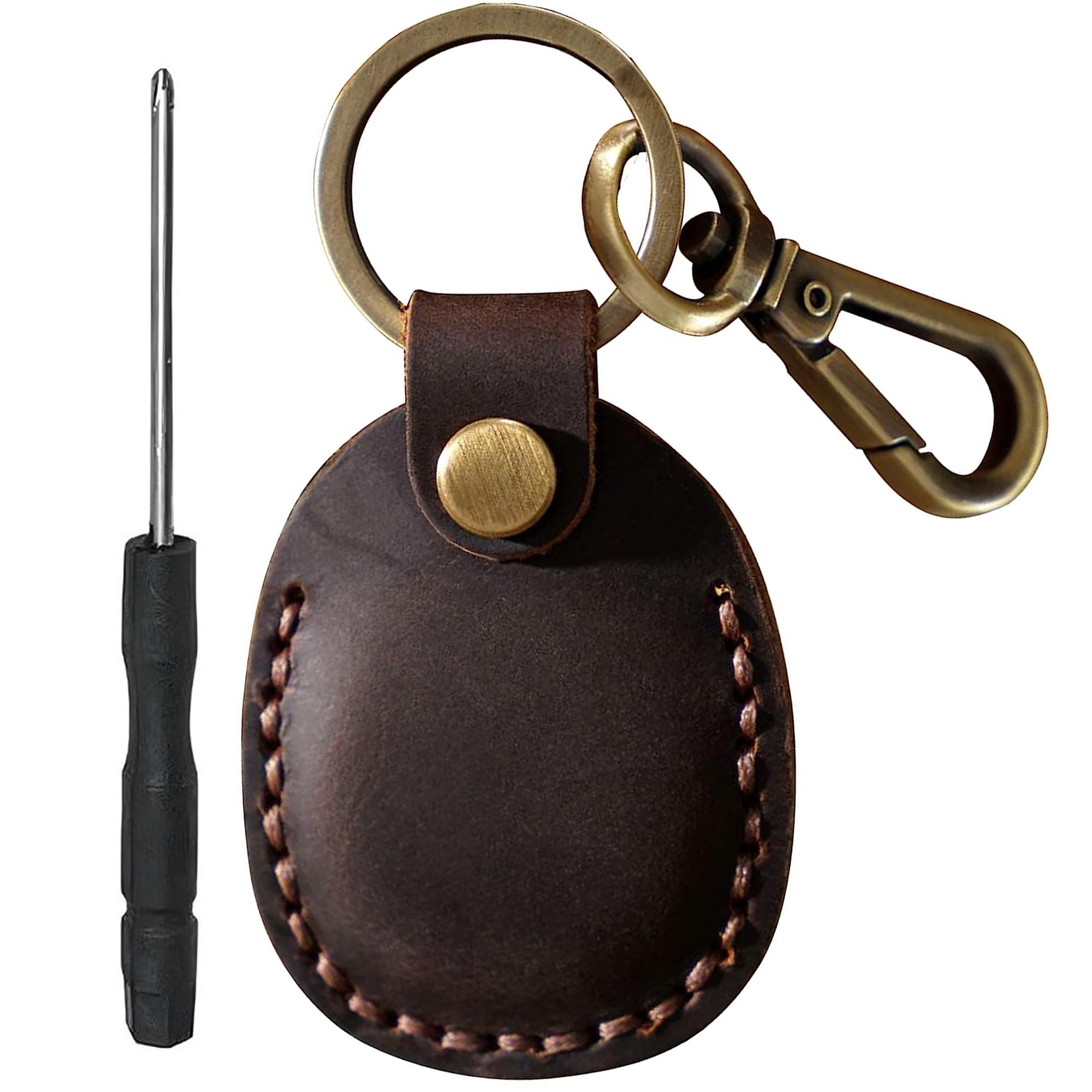 Genuine Leather AirTag Keyring Holder for Apple AirTags. Anti-Lost, Anti-Scratch Secure Key Ring Case for Key, Pet Collar, Bag, Luggage. Handmade 360° Protective Air Tag Accessory Keychain Full Cover