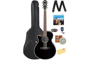Ibanez AEG50L Left-Handed Acoustic-Electric Guitar - Black High Gloss Bundle with Gig Bag, Tuner, Strap, D'Addario Strings, Picks, Austin Bazaar Instructional DVD, and Polishing Cloth