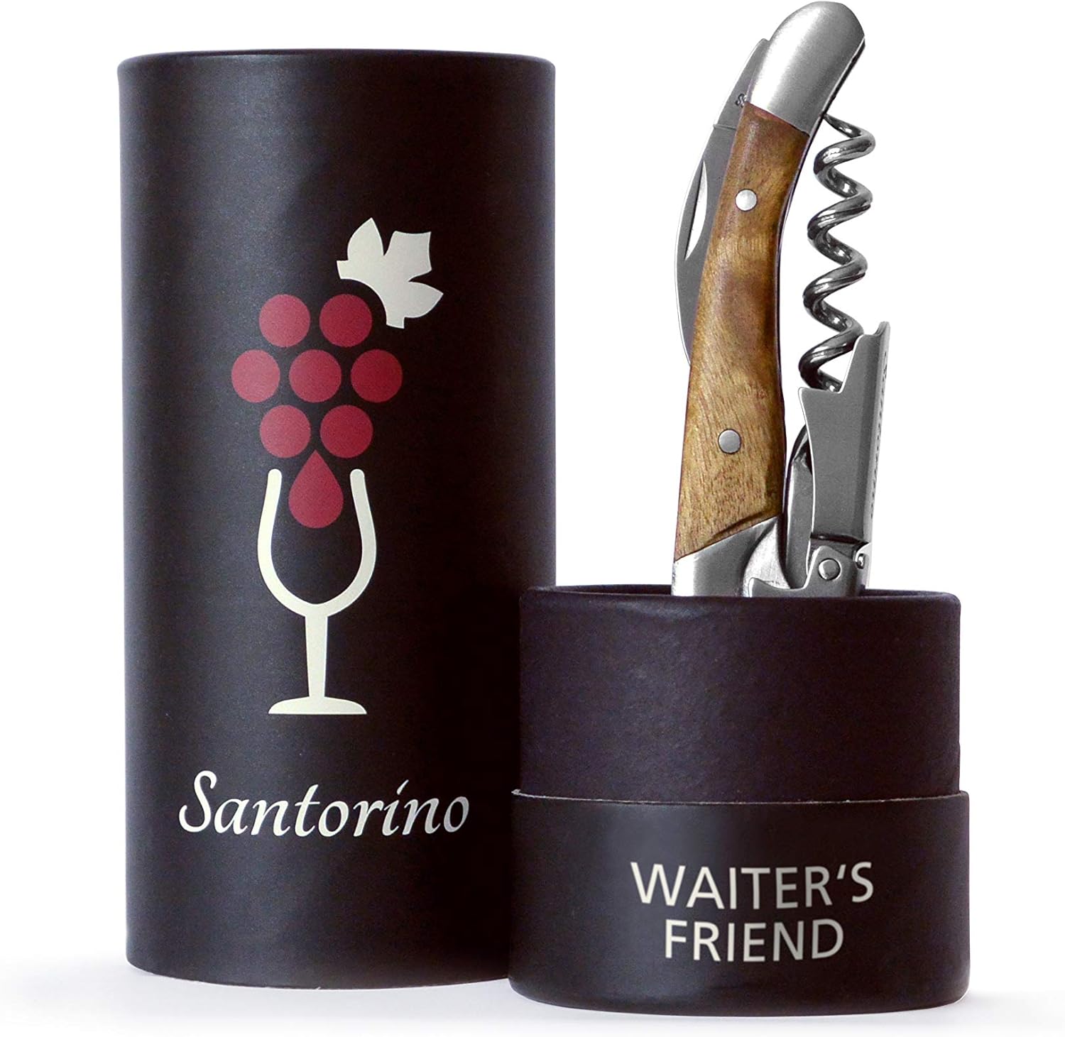 Santorino® Kellnermesser | Exklusives Sommeliermesser aus Campecheholz, 2 Stufen Weinöffner Korkenzieher Flaschenöffner
