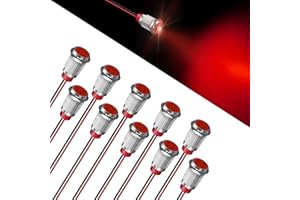 FICOLPO 10 Pcs LED Metal Waterproof Indicator Light, 12-24V 0.47-inch Mounting Hole Pre-Wired Pilot Signal Light for Car, Trucks, Boats, Marine, Dash, Industrial Electricity (Red, 12mm)