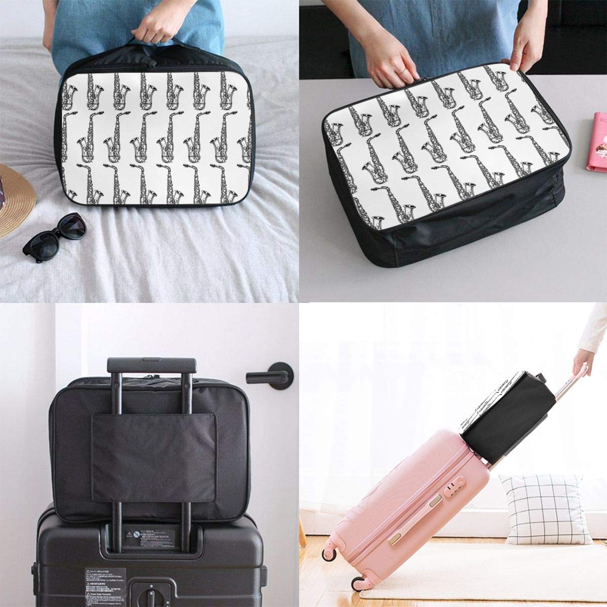 YueLJB Saxophone Art Pattern Lightweight Large Capacity Portable Luggage Bag Travel Duffel Bag Storage Carry Luggage Duffle Tote Bag