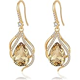 Austrian Crystal Hollow Teardrop Halo Drop Twisted Dangle Earrings for Women 14K Rose Gold Plated Hypoallergenic Jewelry