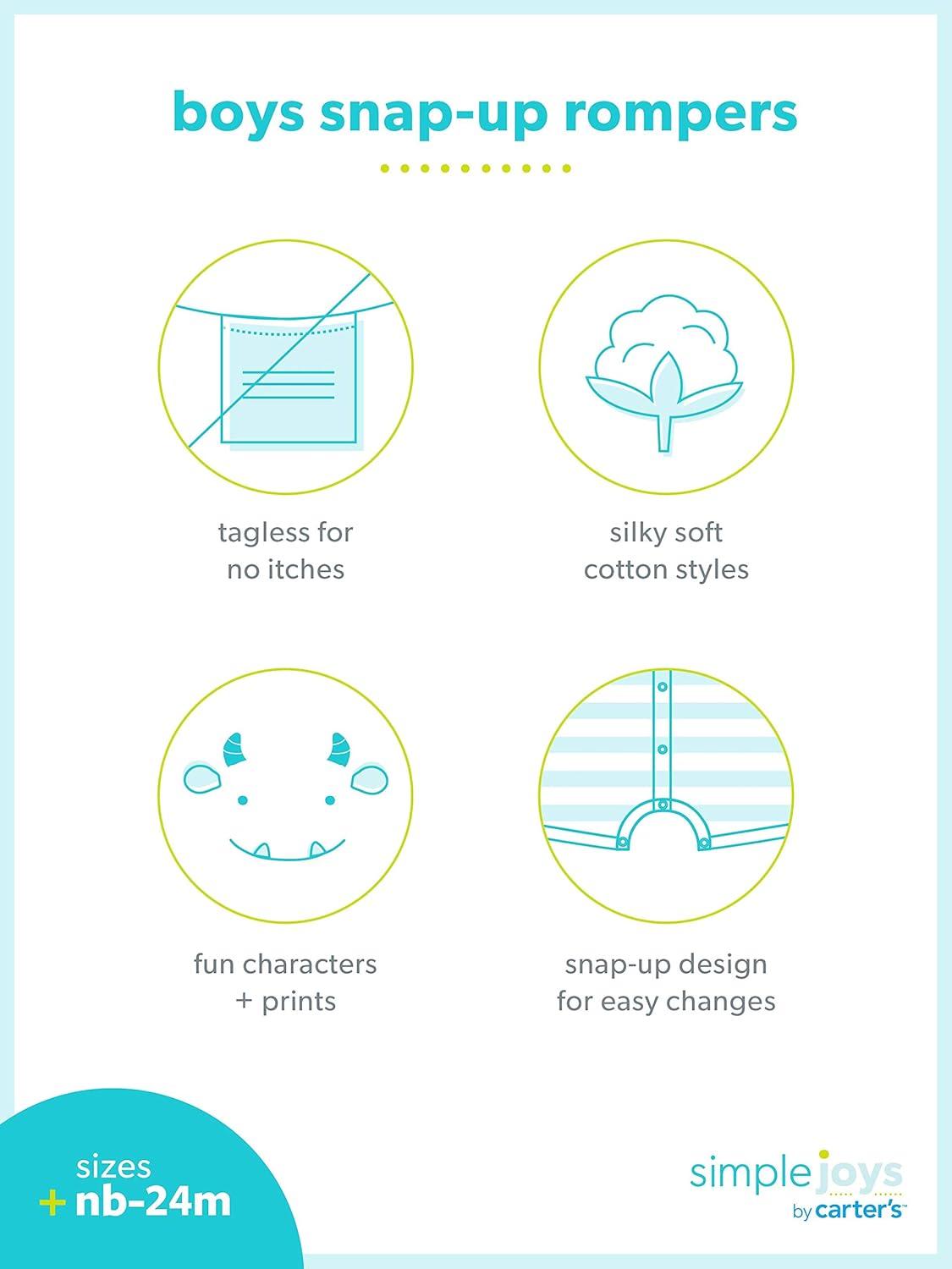 Simple Joys by Carter's Boys' 3-Pack Snap-up Rompers: Clothing