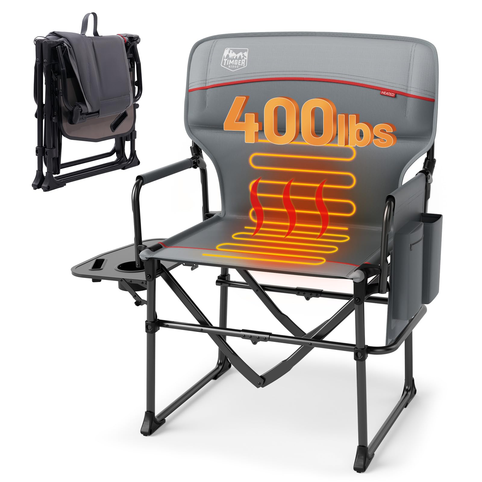 Photo 1 of TIMBER RIDGE Heavy Duty Heated Camping Chair, Compact Size, Portable Directors Chair Supports Up to 400lbs (Power Bank not Included)