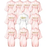 Jecery 10 Pcs Women Bride Kimono Robe Embroidered Getting Ready Satin Bridesmaid Robes for Wedding Party Bridal Shower