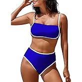 Pink Queen 2026 Women's High Waisted Bikini Sets Two Piece Swimsuit Color Block High Cut Bathing Suits Beach