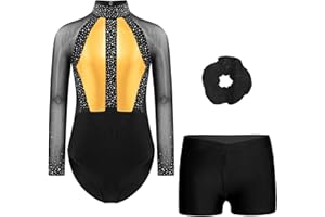 Ocealan Girls Long Sleeve Gymnastics Leotards with Athletic Shorts Hairband Set Biketards Ballet Dance Outfit
