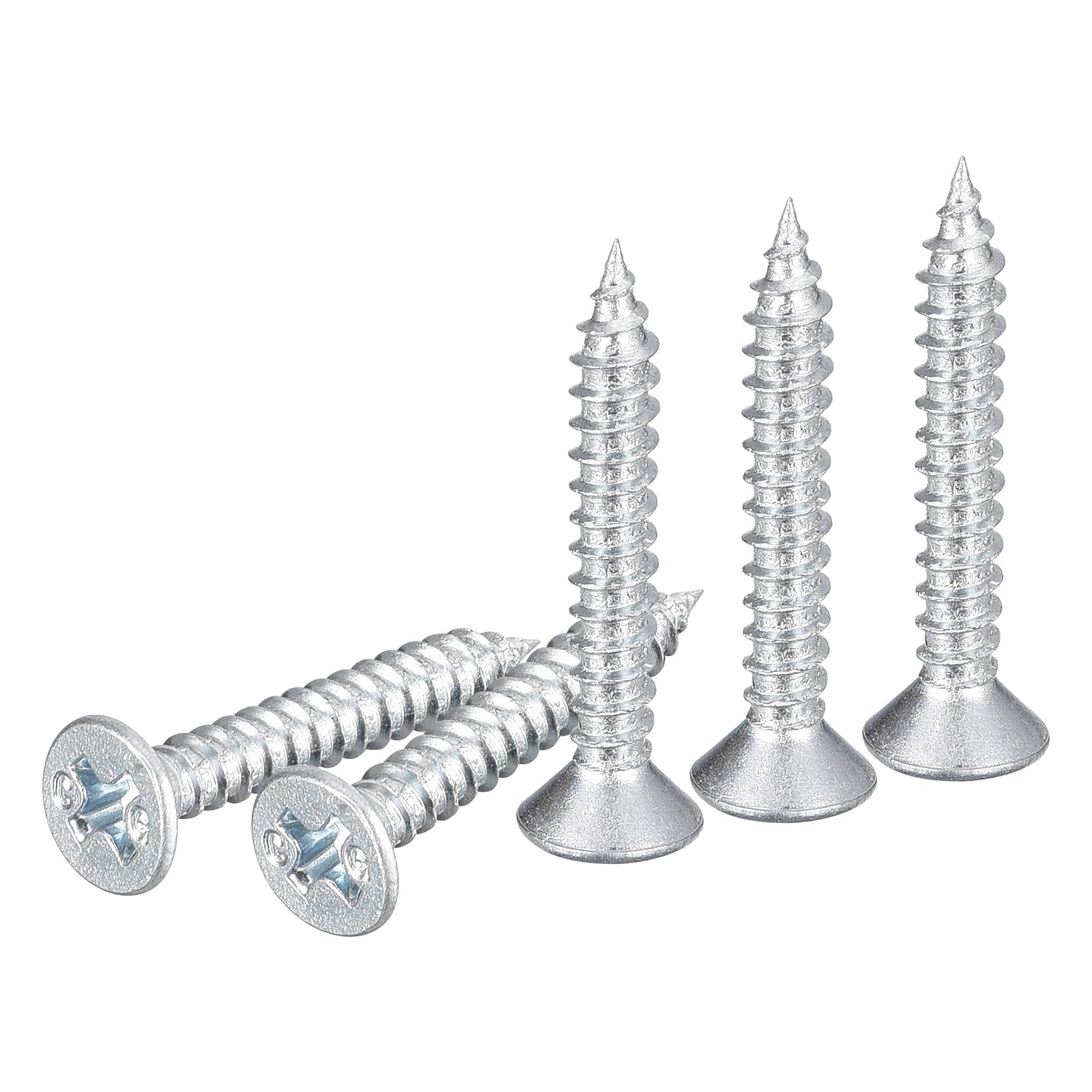 DTGN 100Pcs #6x1" Flat Head Wood Screws, Carbon Steel Phillips Self Tapping Screws - Good for Woodworking, Furniture - Silver — image 1