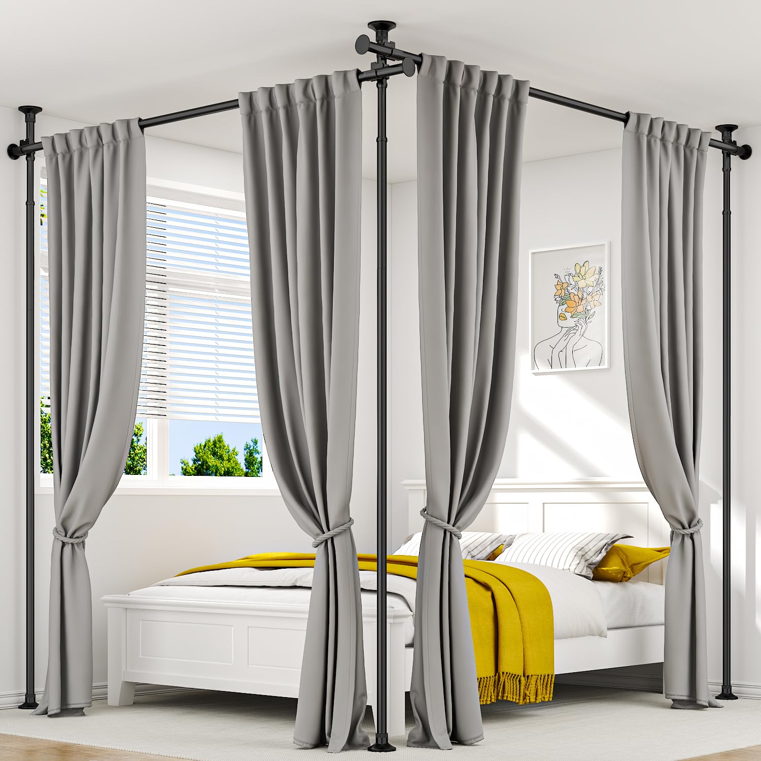 Photo 1 of ALLZONE Partition Room Divider Curtain Rod, Adjustable Wall Divider for Room Separation, 63 to 130inch(H) & 31 to 135inch(W), No Drill, Three Mounting Options, Ideal for Creating Privacy Space, Black