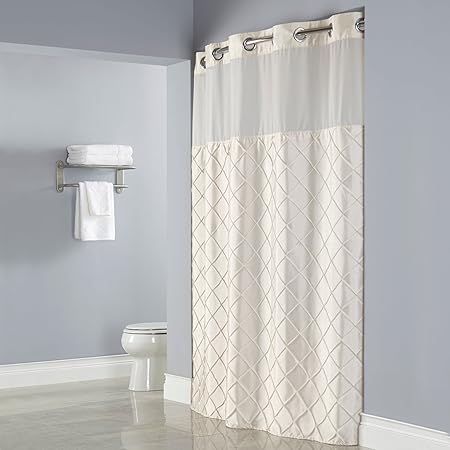 Hookless Pintuck Peva Lined Shower Curtain Beige Amazon Co Uk