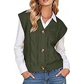 EXLURA Women's Fall Fashion Sweaters Vest Tops Sleeveless Button Down V Neck Chunky Cable Knit Cardigan Trendy Outfits 2025