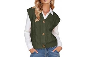 EXLURA Women's Fall Fashion Sweaters Vest Tops Sleeveless Button Down V Neck Chunky Cable Knit Cardigan Trendy Outfits 2025