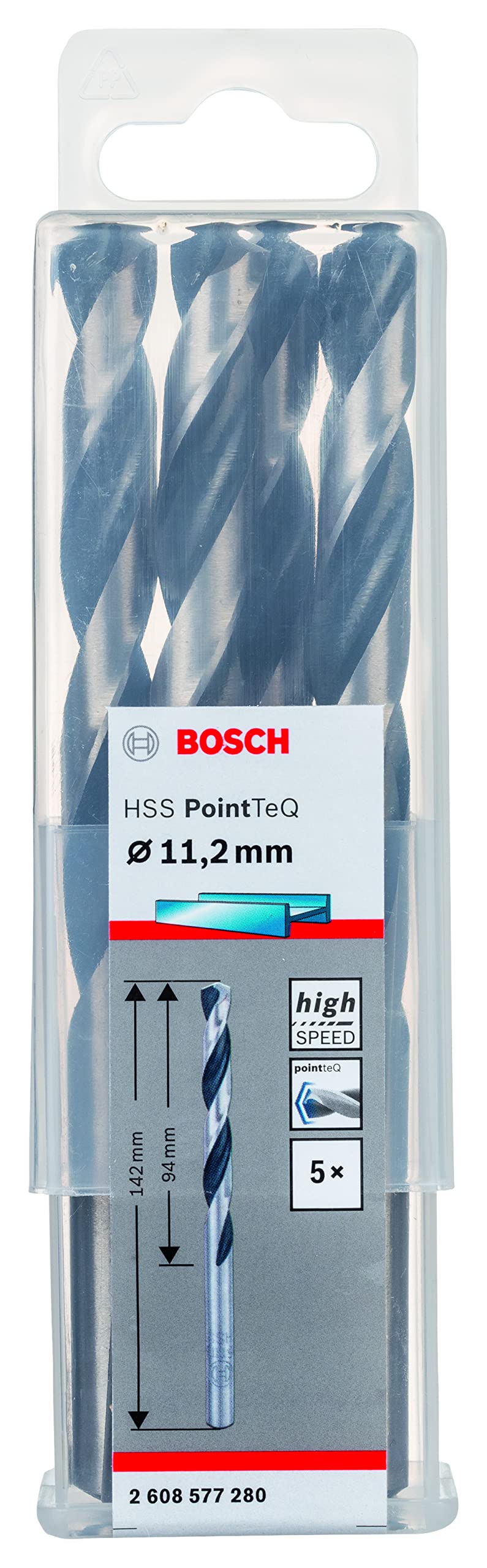 Bosch Professional 5-Piece PointTeQ HSS Twist Drill Bit (for Metal, 11.2 x 94 x 142 mm, Drill Driver Accessories)
