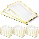 SHENLIU 24 Pcs White Plastic Serving Trays with Gold Rim, Elegant Rectangle Plastic Serving Platter Disposable 13''L×7.8''W Party Trays and Platters for Food Fruit Dessert Cookies Appetizers