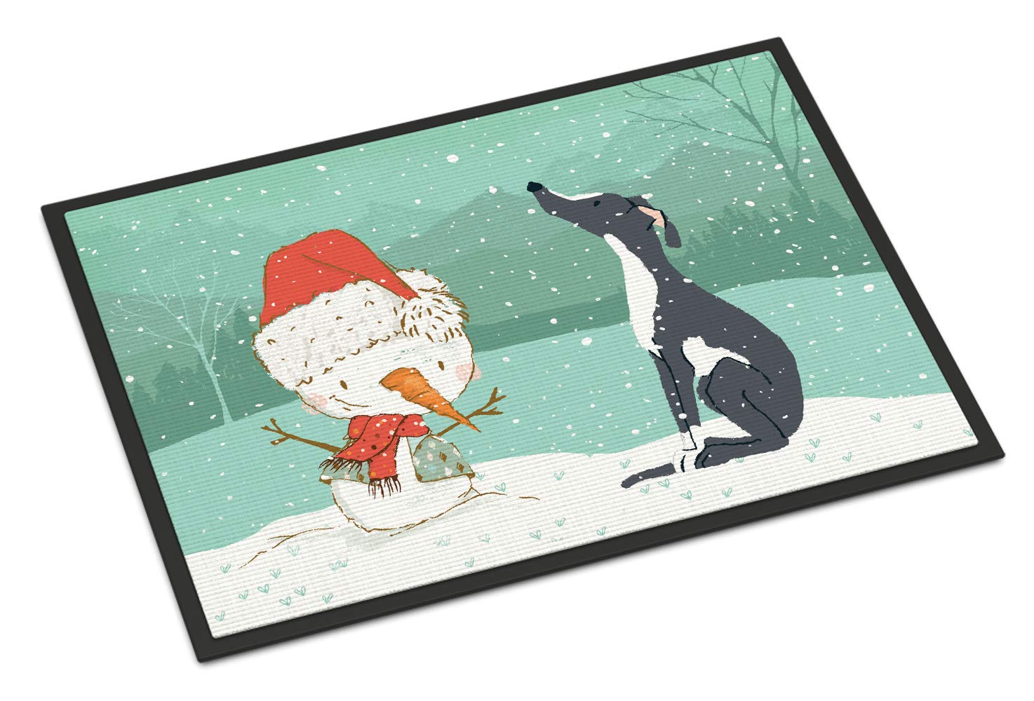 Caroline's Treasures CK2044MAT Black Greyhound Snowman Christmas Door Mat, Indoor Rug or Outdoor Welcome Mat 18x27 Doormat, 27" L x 18" W, Multicolor