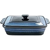 UNICASA Casserole Baking Dish with Lid - Ceramic Blue Lasagna Pan 3.2 Quart, Large Covered Bakeware Set 9x13 for Cooking, Stoneware Bakers Microwave Oven Safe - Reactive Glaze Blue
