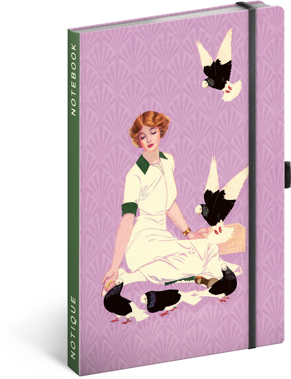 NOTIQUE Notebook Lined with Elastic Band 13 x 21 cm Approx. A5, Hardcover Notebook, Notebook, Journal, Diary for Adults, Women (Pigeons)