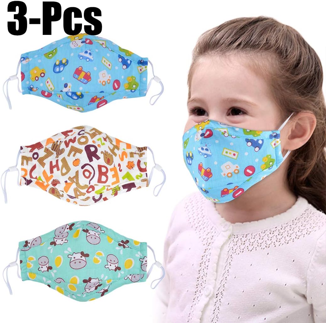 Fanspack 3PCS Mouth Cover Cartoon Half Face Cover Cotton Face Shield for Kids Black