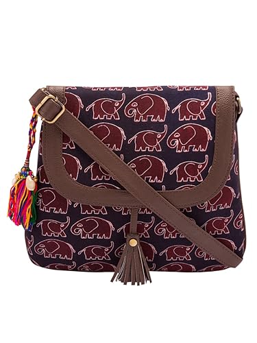 Vivinkaa Womens Cotton Blue Hathi Ethnic Printed Sling Bag