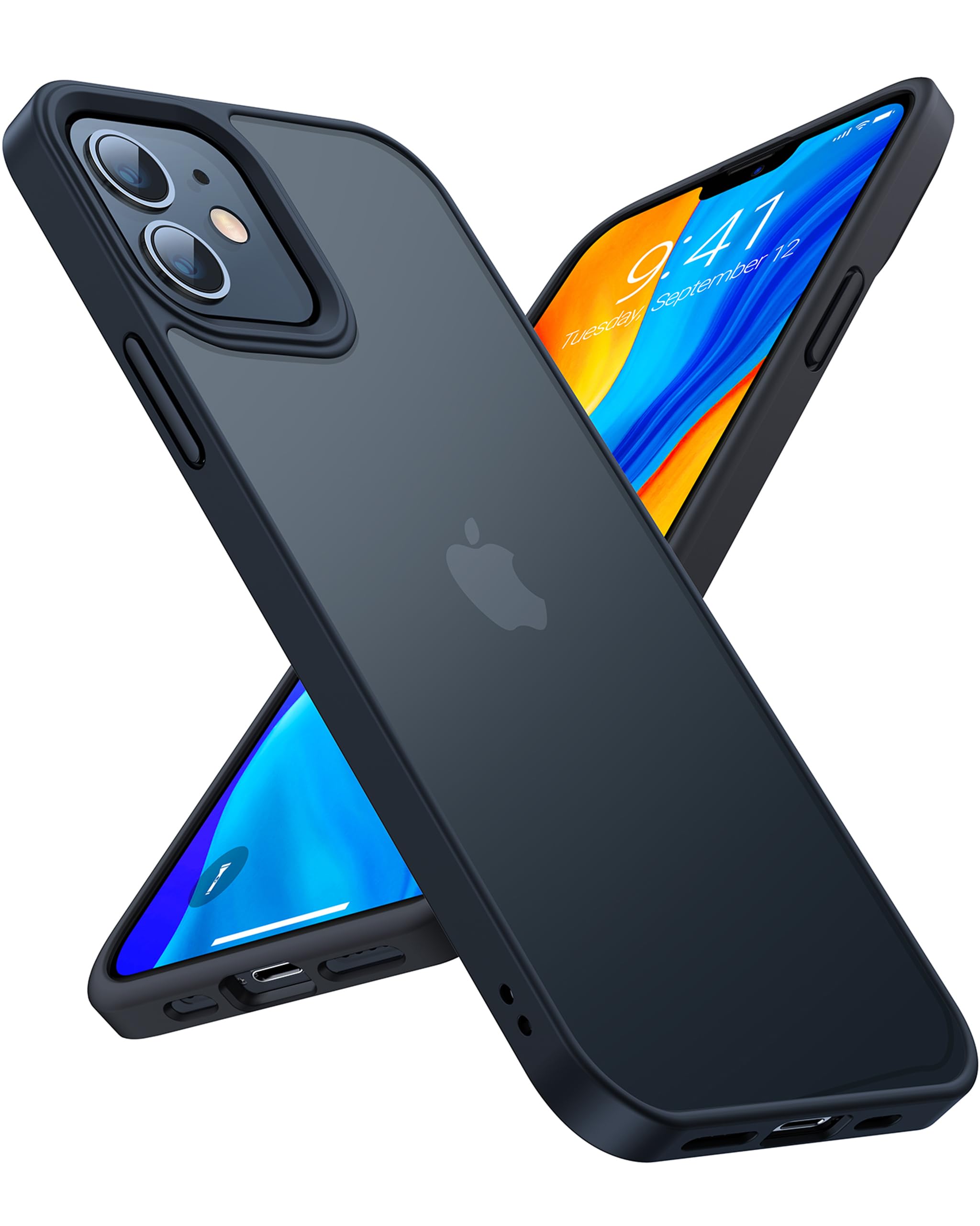 TORRAS Military Shockproof for iPhone 12 Case/iPhone 12 Pro Case, Strong Protective yet Slim Thin Translucent Hard Back with Silicone Bumper Case Guardian Series-Black โ image 1