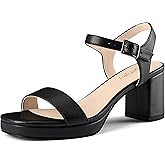 Dumjey Platform Heels for Women Square Open Toe Block Chunky Heel Sandals with Buckle Ankle Strap Prom Party Wedding Dress Pumps