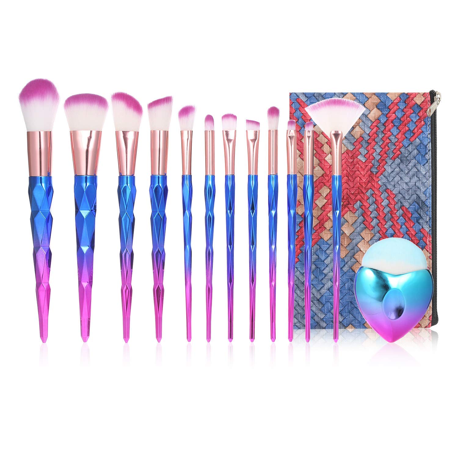 Anself Cosmetic Brushes Set,13Pcs Makeup Brush Kit for Foundation Eyebrow Eyeliner Blush Cosmetic Concealer with Travel Bag