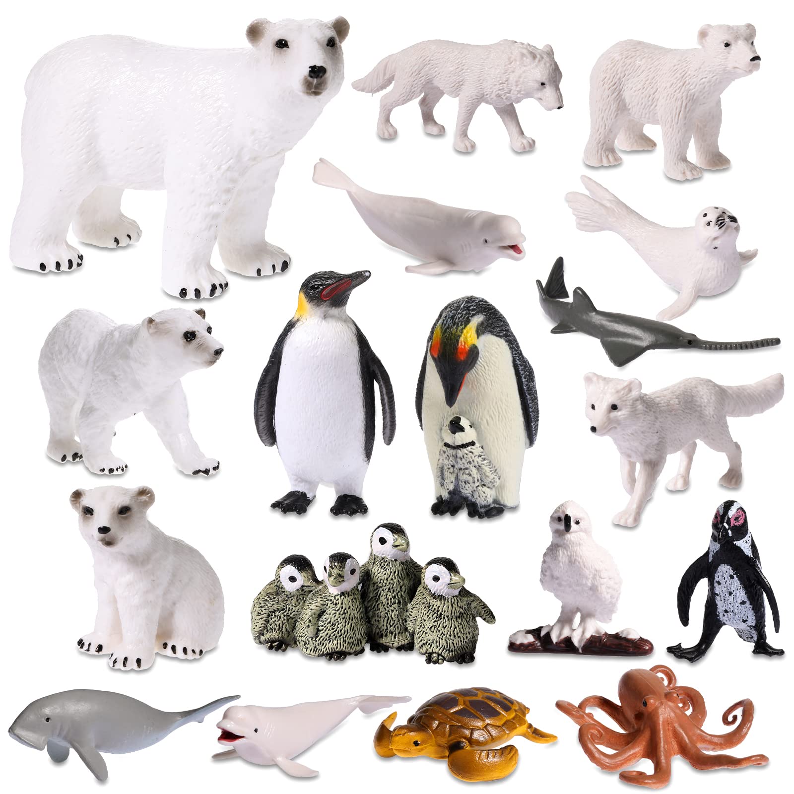 Skylety 18 Pcs Arctic Circle Ocean Sea Animals Figurines Set Realistic Polar Animal Figurines Learning Educational Playset Party Supplies Cake Topper Christmas Birthday Gift