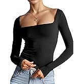 Am Direct Womens Long Sleeve Shirts Crop Tops Fall Fashion Square Neck Going Out Basics Tees Y2k Clothes Black