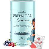 Quorinthiumax Prenatal Gummies Sugar Free 90 Count - Organics Prenatal Vitamins for Women with Folate, DHA & Probiotics - Iron Free Prenatal Vitamin Gummies for Immune & Digestive - 1 Bottle