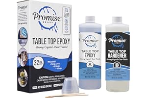 PRO MARINE SUPPLIES Promise Table Top Epoxy Resin That Self Levels, This is a 32 Ounce High Gloss (16oz Resin + 16oz Hardener) Kit with Mixing Sticks and Measuring Cups - Perfect for Home Decor, Furniture, or DIYer's