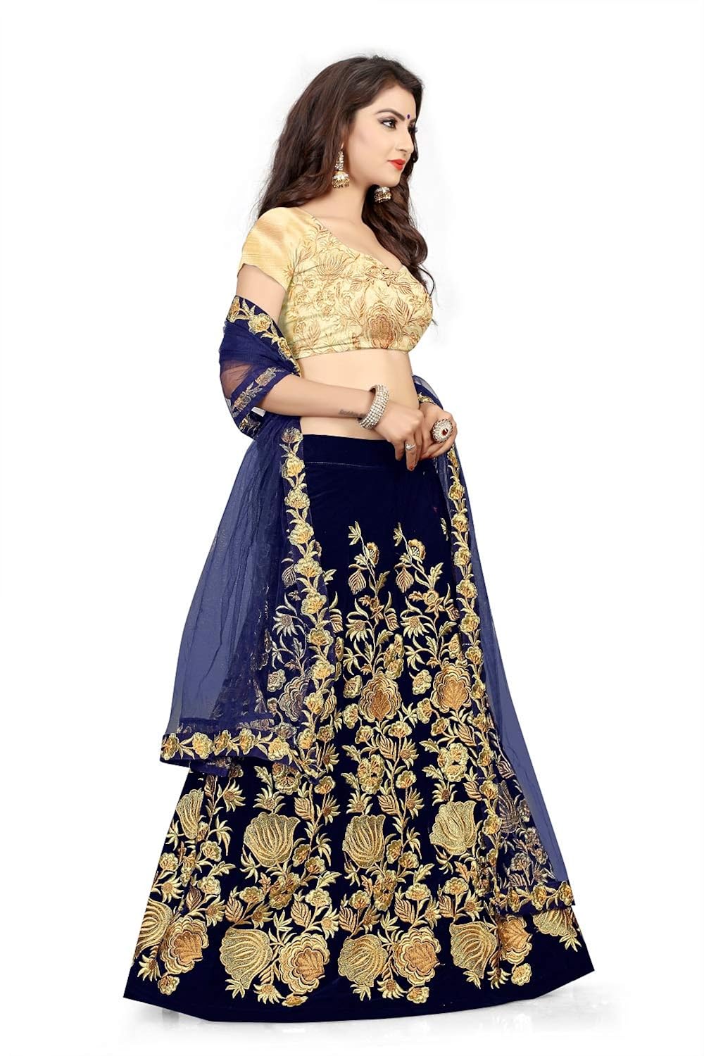 ethnic vila sripal velvet lehenga choli for women (sreee4322,blue,free size)